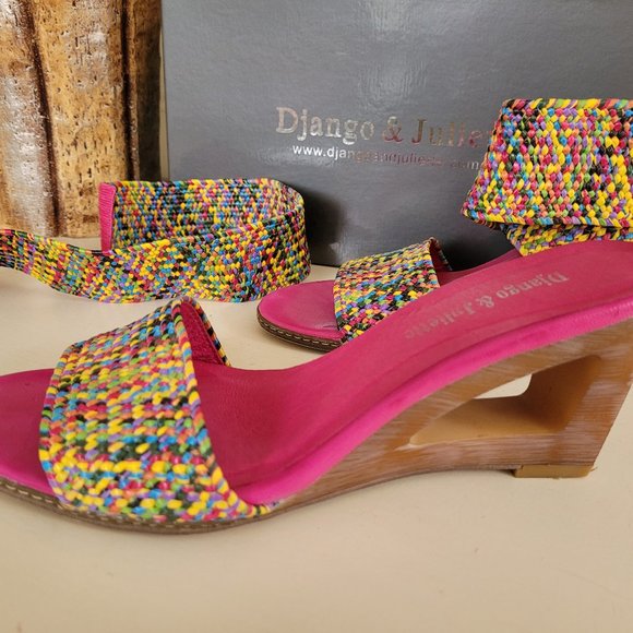 Django & Juliette Multi-Coloured Stacked Heel Sandals EU 40/US 9.5 - Picture 9 of 14